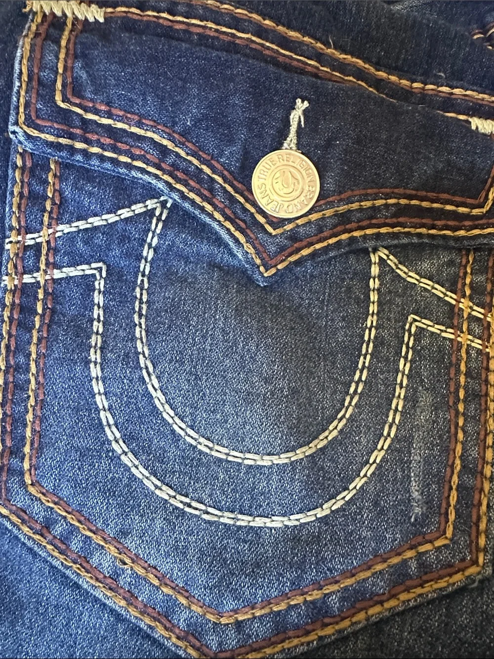 True Religion Ricky Big QT Contrast Stitching Men’s Blue Jeans Size 36x34